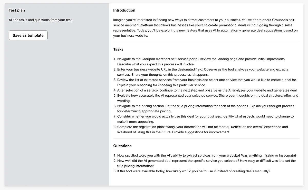 A test scenario on UserTesting