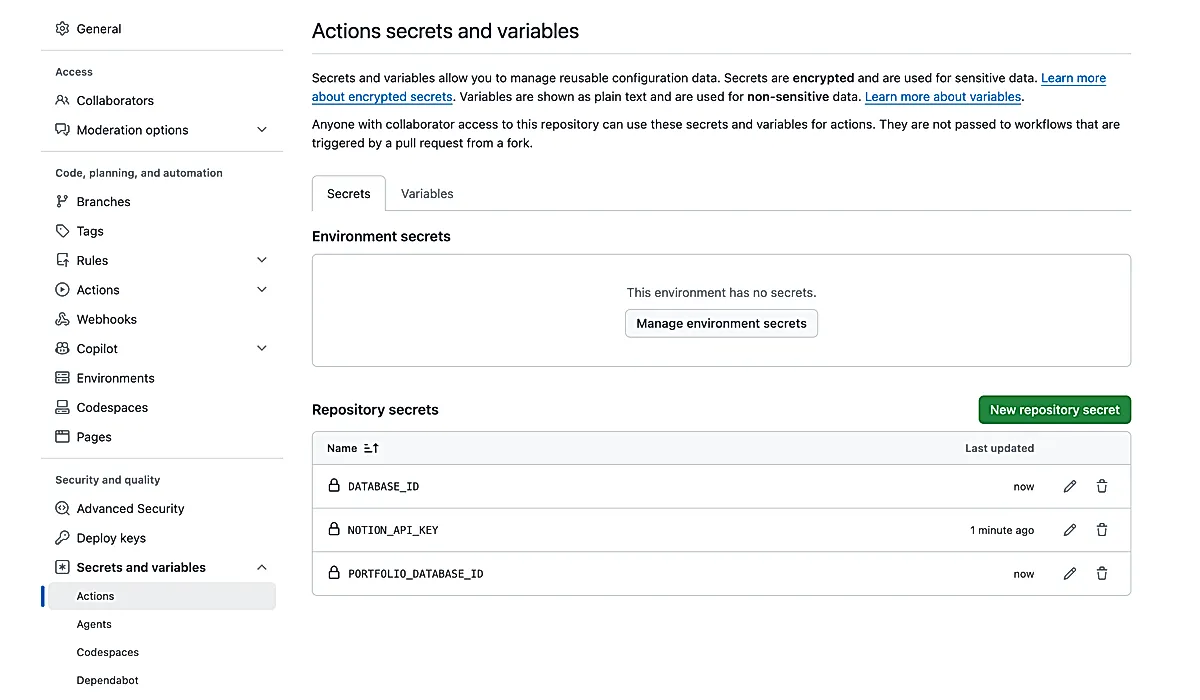 Repository secrets